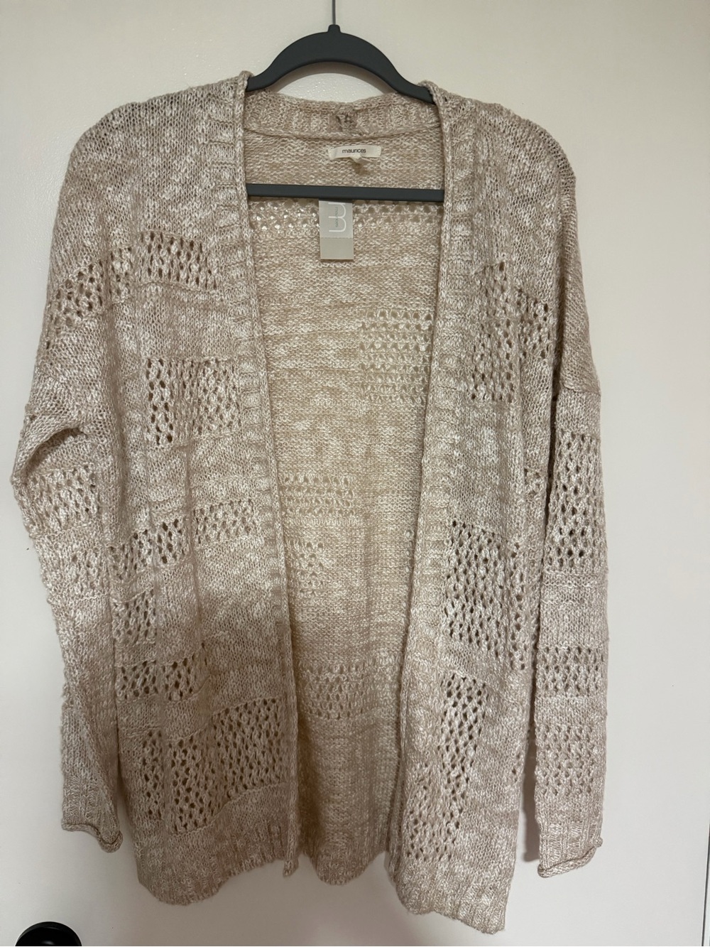 Maurices Beige Open-Front Knit Cardigan